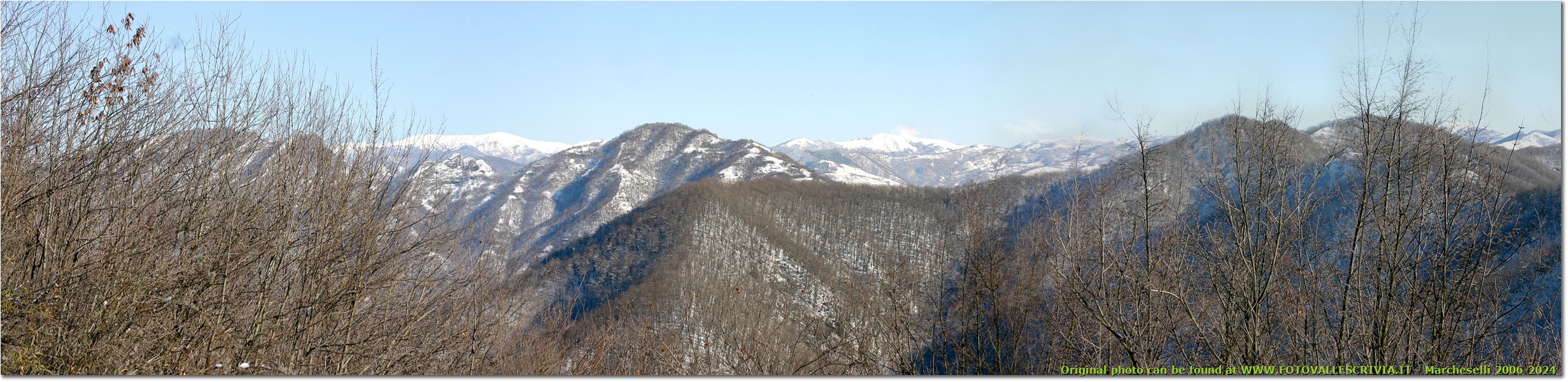 Al di là del Monte Pianetto di Savignone: boschi con neve nel Parco dell’Antola; sullo sfondo Catena dei Monti Liguri - Savignone - 2006 - Panorami - Inverno - Canon EOS 300D